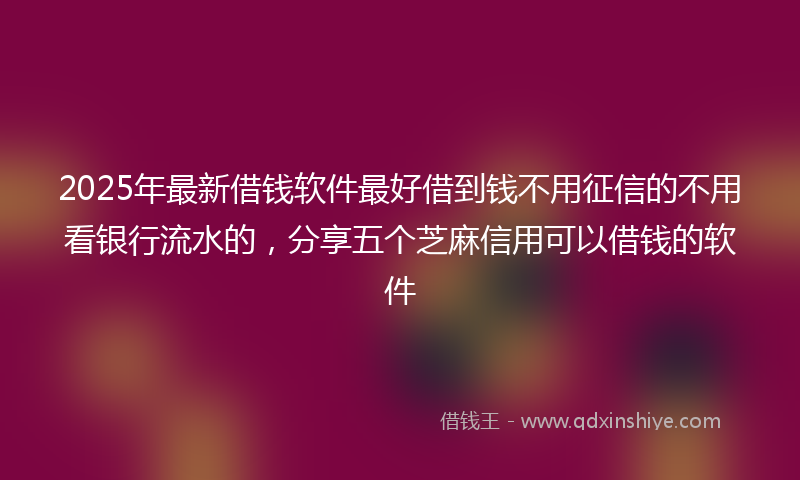 2025年最新借钱软件最好借到钱不用征信的不用看银行流水的，分享五个芝麻信用可以借钱的软件