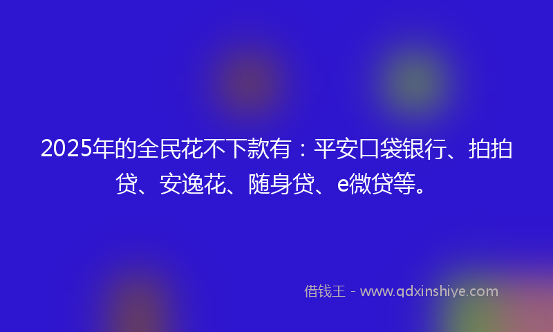 2025年的全民花不下款有：平安口袋银行、拍拍贷、安逸花、随身贷、e微贷等。