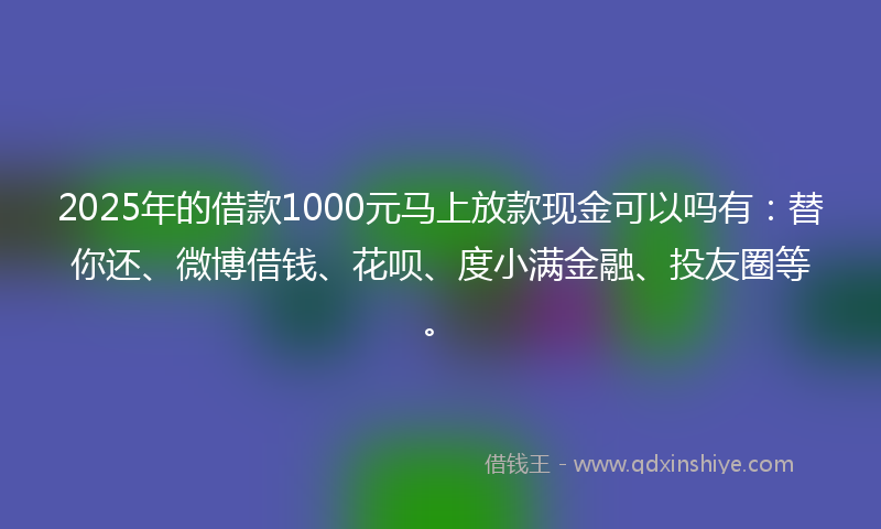 2025年的借款1000元马上放款现金可以吗有：替你还、微博借钱、花呗、度小满金融、投友圈等。