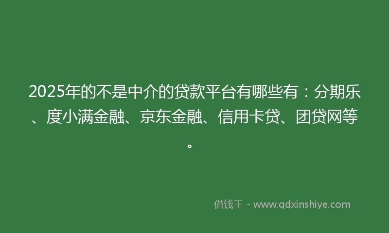 2025年的不是中介的贷款平台有哪些有：分期乐、度小满金融、京东金融、信用卡贷、团贷网等。