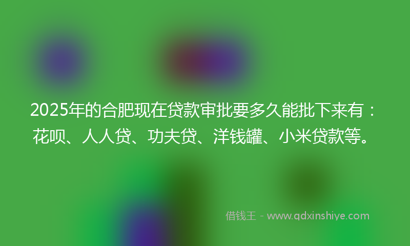 2025年的合肥现在贷款审批要多久能批下来有：花呗、人人贷、功夫贷、洋钱罐、小米贷款等。