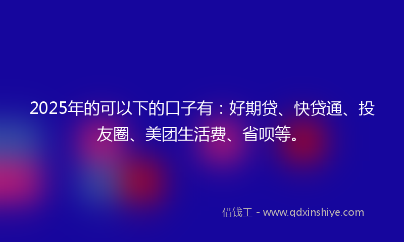 2025年的可以下的口子有：好期贷、快贷通、投友圈、美团生活费、省呗等。