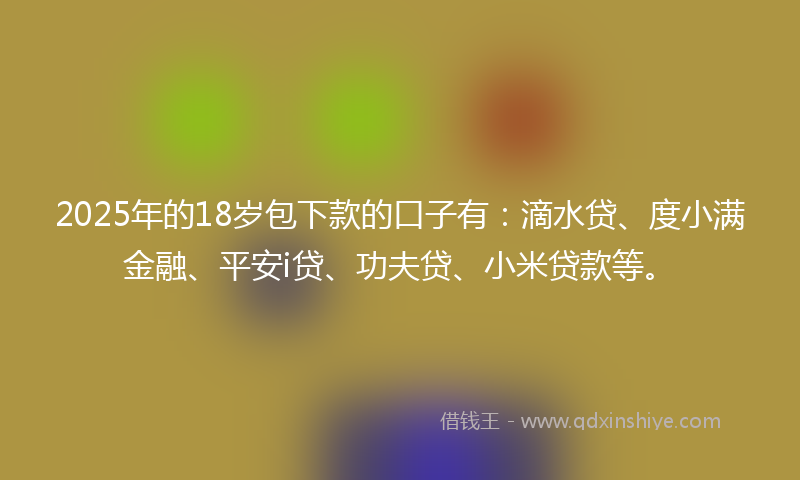 2025年的18岁包下款的口子有：滴水贷、度小满金融、平安i贷、功夫贷、小米贷款等。