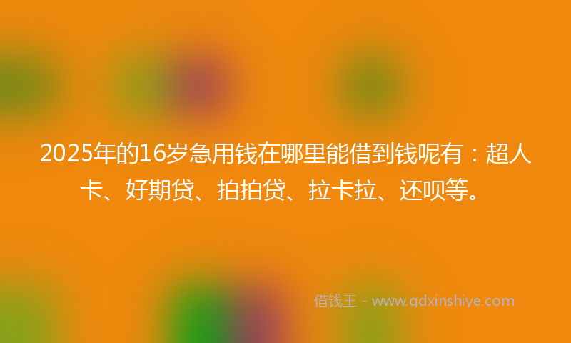 2025年的16岁急用钱在哪里能借到钱呢有：超人卡、好期贷、拍拍贷、拉卡拉、还呗等。