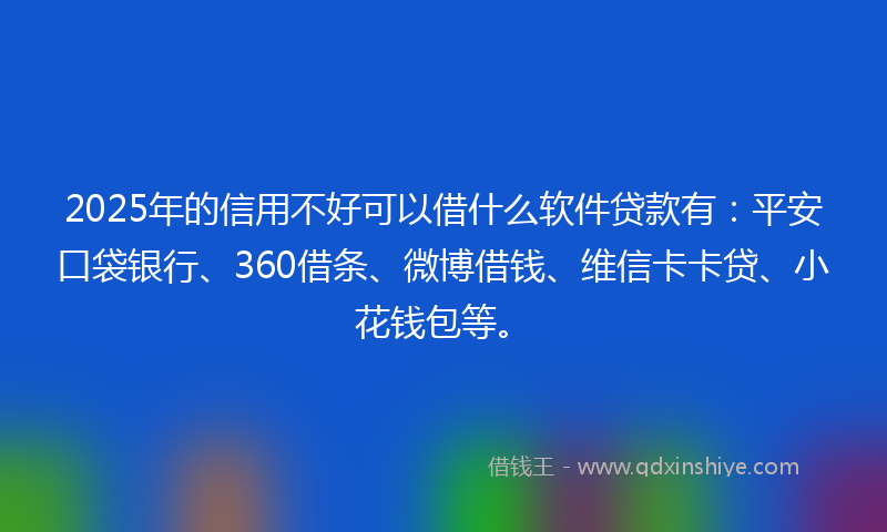 2025年的信用不好可以借什么软件贷款有：平安口袋银行、360借条、微博借钱、维信卡卡贷、小花钱包等。