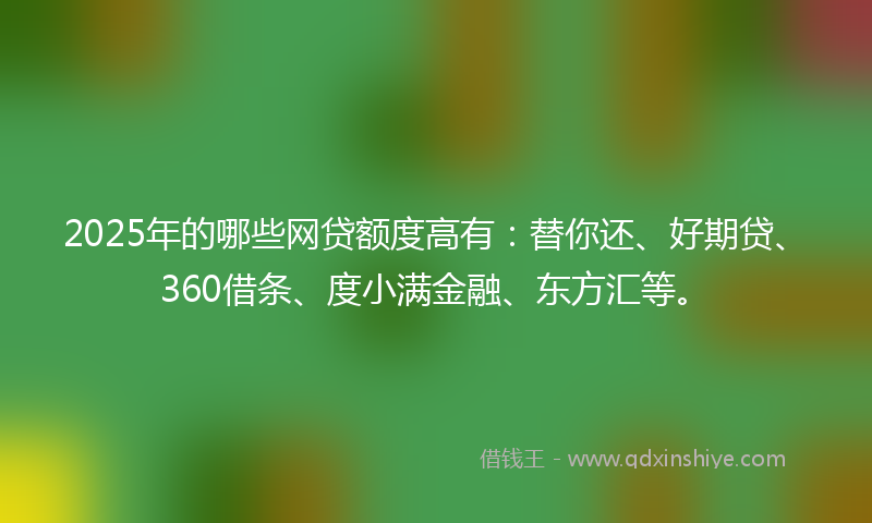 2025年的哪些网贷额度高有：替你还、好期贷、360借条、度小满金融、东方汇等。