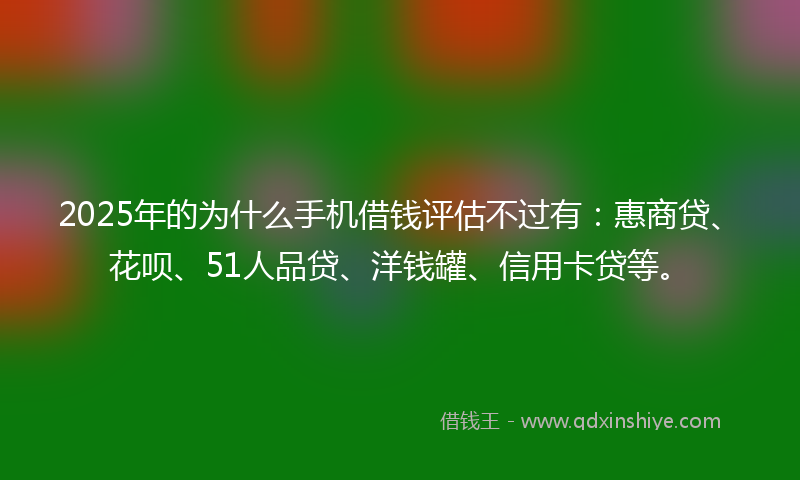 2025年的为什么手机借钱评估不过有：惠商贷、花呗、51人品贷、洋钱罐、信用卡贷等。