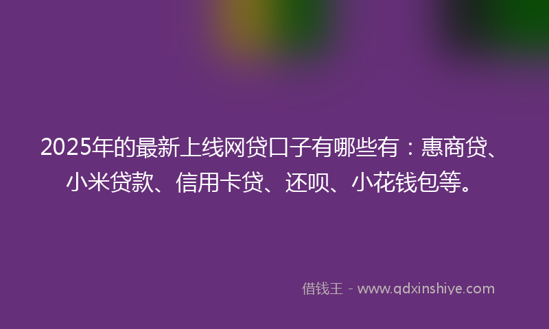 2025年的最新上线网贷口子有哪些有：惠商贷、小米贷款、信用卡贷、还呗、小花钱包等。