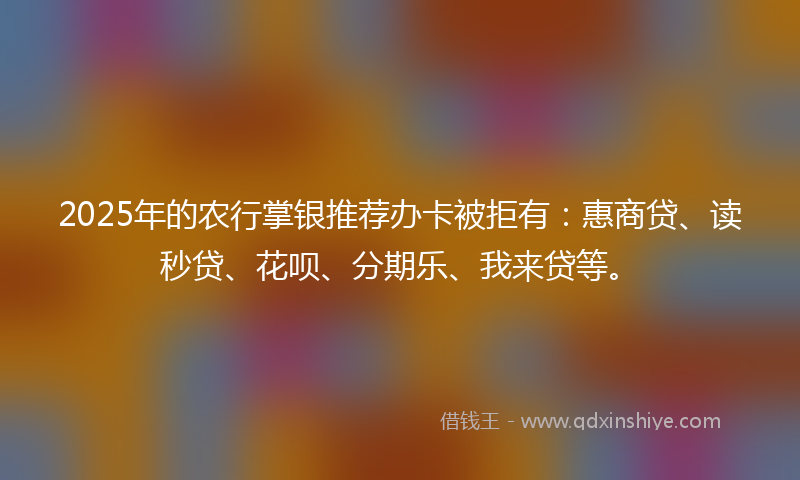 2025年的农行掌银推荐办卡被拒有：惠商贷、读秒贷、花呗、分期乐、我来贷等。