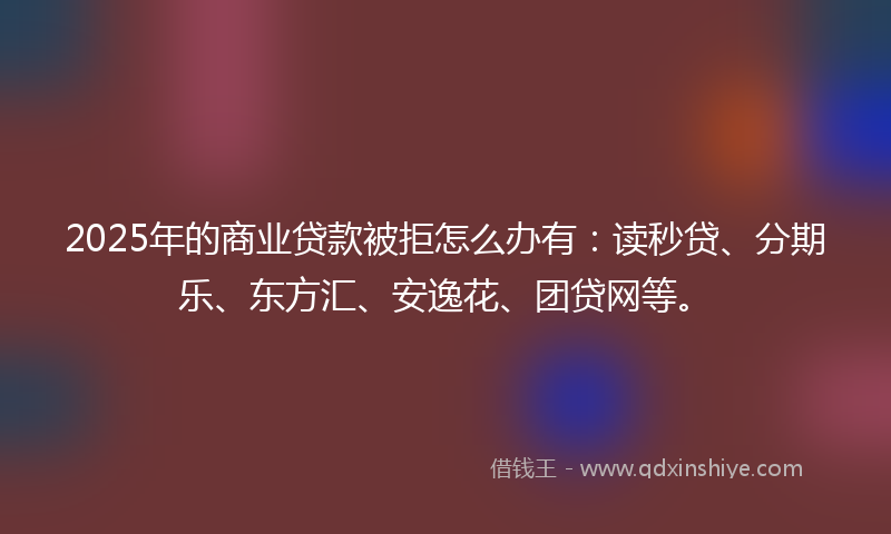2025年的商业贷款被拒怎么办有：读秒贷、分期乐、东方汇、安逸花、团贷网等。