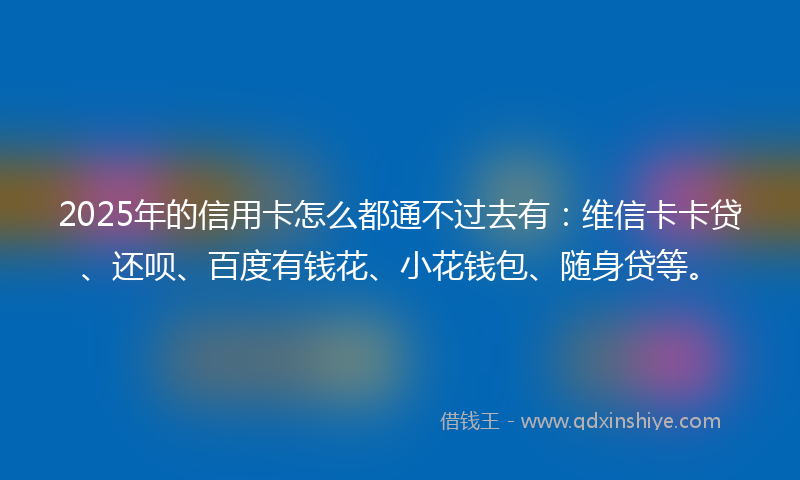 2025年的信用卡怎么都通不过去有：维信卡卡贷、还呗、百度有钱花、小花钱包、随身贷等。