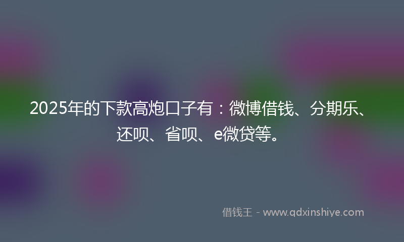 2025年的下款高炮口子有：微博借钱、分期乐、还呗、省呗、e微贷等。