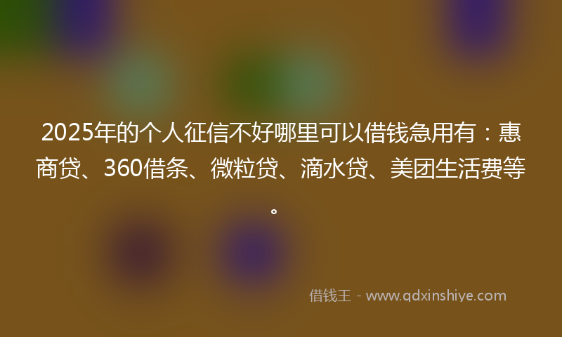 2025年的个人征信不好哪里可以借钱急用有：惠商贷、360借条、微粒贷、滴水贷、美团生活费等。