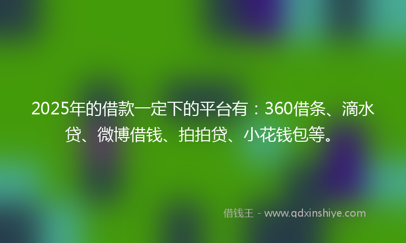 2025年的借款一定下的平台有：360借条、滴水贷、微博借钱、拍拍贷、小花钱包等。