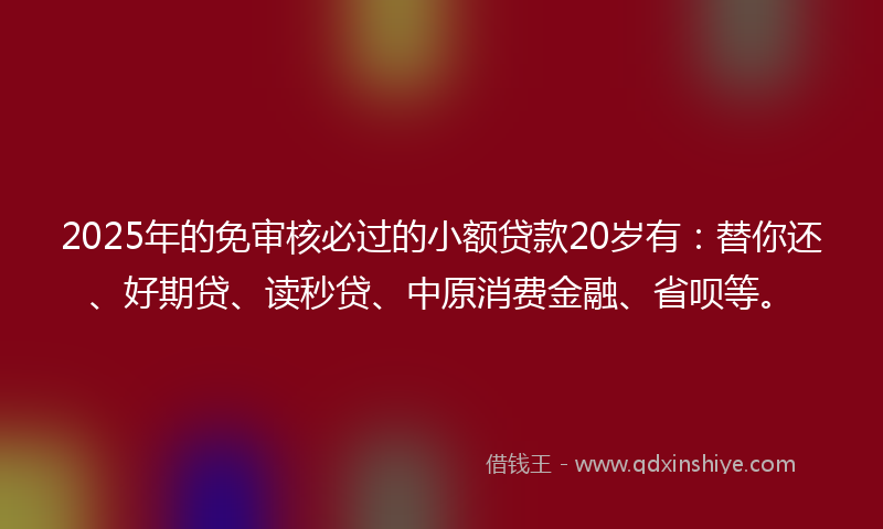 2025年的免审核必过的小额贷款20岁有：替你还、好期贷、读秒贷、中原消费金融、省呗等。