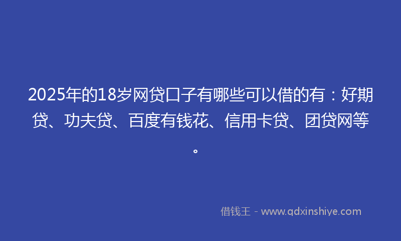 2025年的18岁网贷口子有哪些可以借的有：好期贷、功夫贷、百度有钱花、信用卡贷、团贷网等。