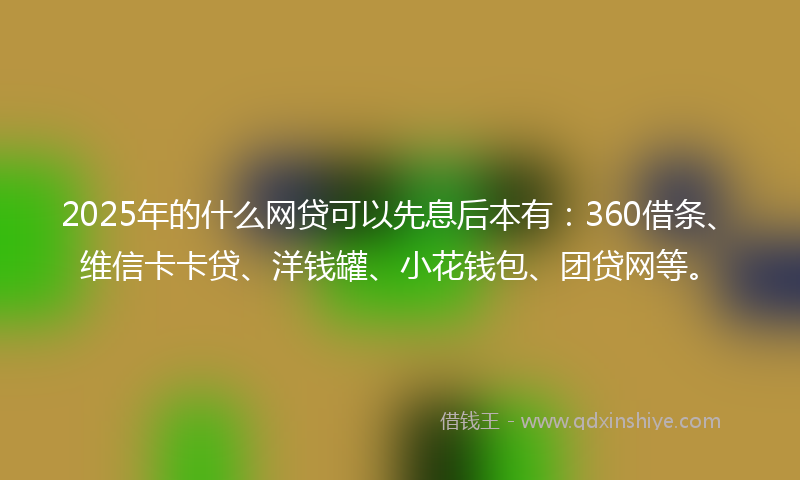 2025年的什么网贷可以先息后本有：360借条、维信卡卡贷、洋钱罐、小花钱包、团贷网等。