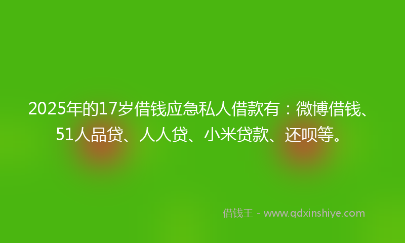 2025年的17岁借钱应急私人借款有：微博借钱、51人品贷、人人贷、小米贷款、还呗等。
