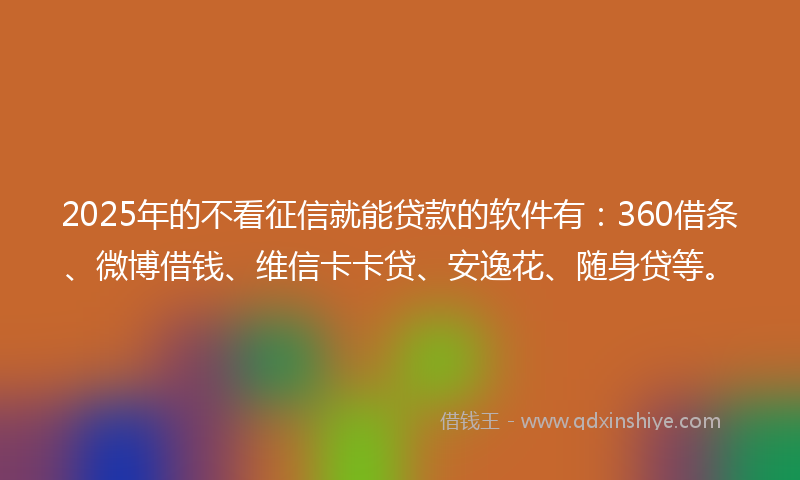 2025年的不看征信就能贷款的软件有：360借条、微博借钱、维信卡卡贷、安逸花、随身贷等。