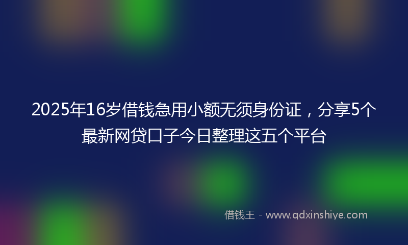 2025年16岁借钱急用小额无须身份证，分享5个最新网贷口子今日整理这五个平台