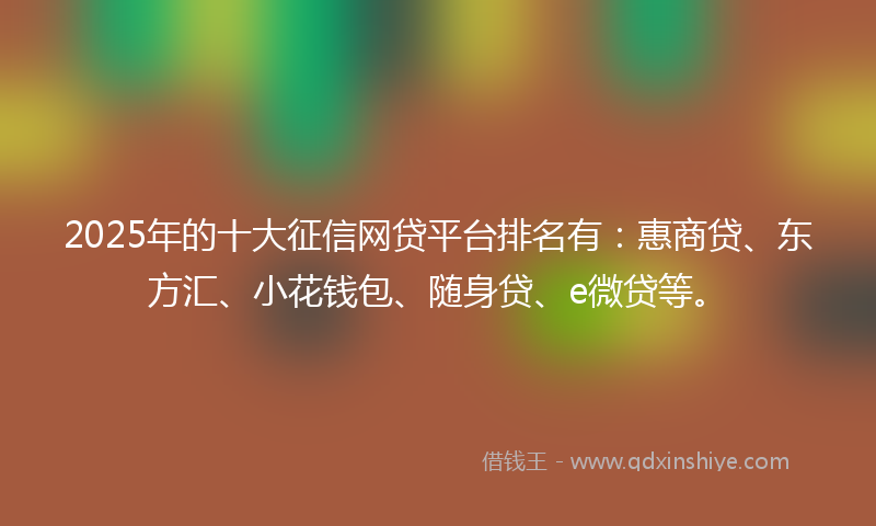 2025年的十大征信网贷平台排名有：惠商贷、东方汇、小花钱包、随身贷、e微贷等。