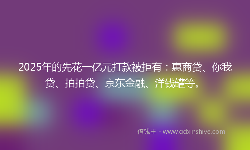 2025年的先花一亿元打款被拒有：惠商贷、你我贷、拍拍贷、京东金融、洋钱罐等。