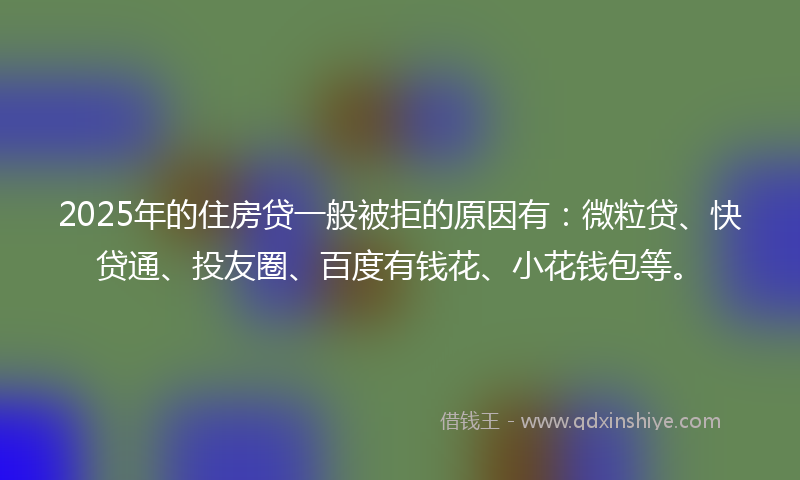 2025年的住房贷一般被拒的原因有：微粒贷、快贷通、投友圈、百度有钱花、小花钱包等。