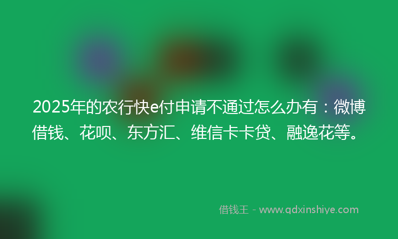2025年的农行快e付申请不通过怎么办有：微博借钱、花呗、东方汇、维信卡卡贷、融逸花等。