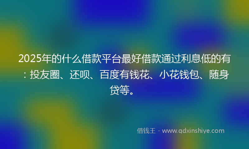 2025年的什么借款平台最好借款通过利息低的有：投友圈、还呗、百度有钱花、小花钱包、随身贷等。