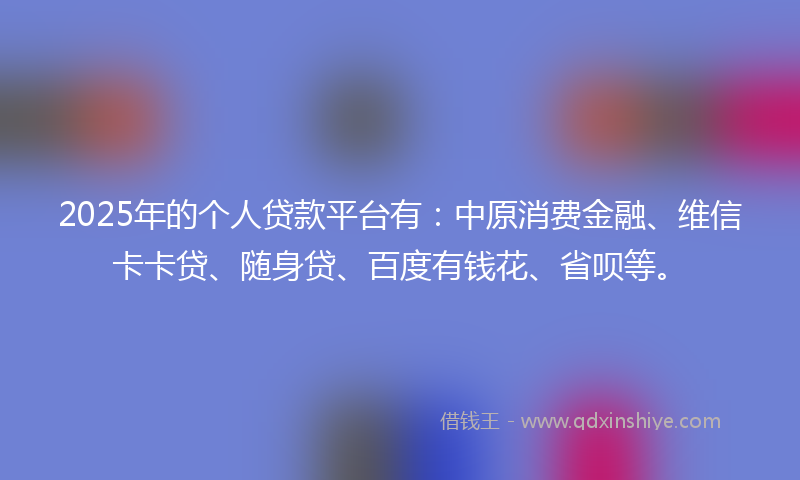 2025年的个人贷款平台有：中原消费金融、维信卡卡贷、随身贷、百度有钱花、省呗等。