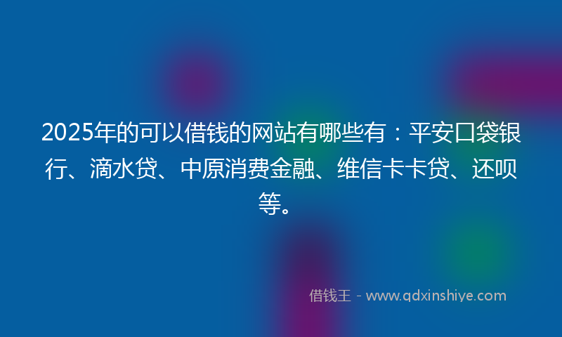 2025年的可以借钱的网站有哪些有：平安口袋银行、滴水贷、中原消费金融、维信卡卡贷、还呗等。