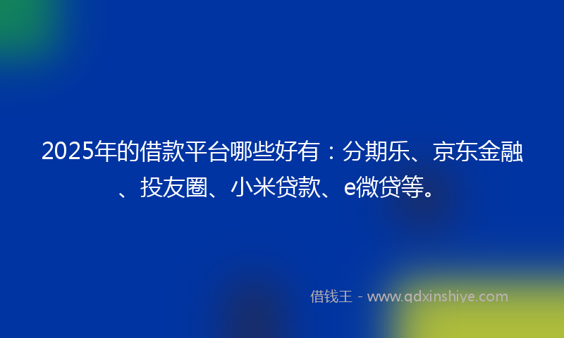 2025年的借款平台哪些好有：分期乐、京东金融、投友圈、小米贷款、e微贷等。