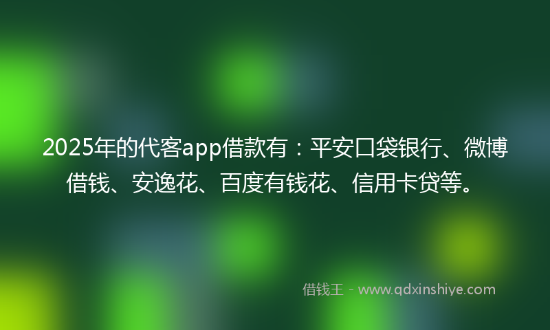 2025年的代客app借款有：平安口袋银行、微博借钱、安逸花、百度有钱花、信用卡贷等。