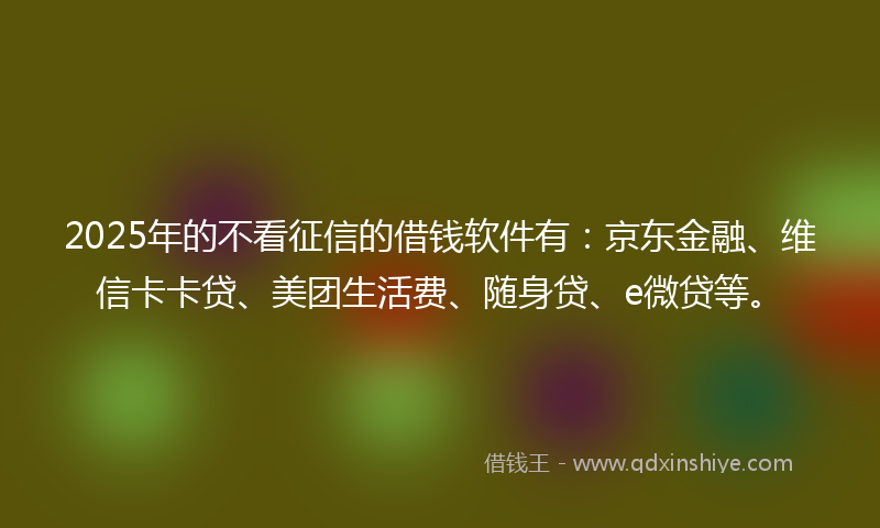 2025年的不看征信的借钱软件有：京东金融、维信卡卡贷、美团生活费、随身贷、e微贷等。