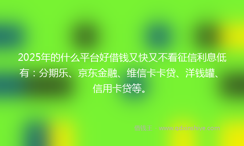 2025年的什么平台好借钱又快又不看征信利息低有：分期乐、京东金融、维信卡卡贷、洋钱罐、信用卡贷等。