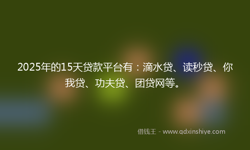 2025年的15天贷款平台有：滴水贷、读秒贷、你我贷、功夫贷、团贷网等。