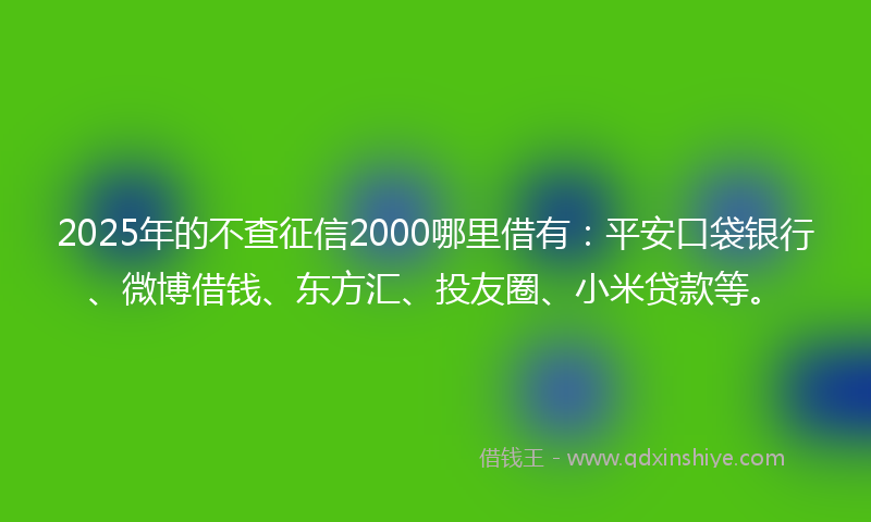 2025年的不查征信2000哪里借有：平安口袋银行、微博借钱、东方汇、投友圈、小米贷款等。
