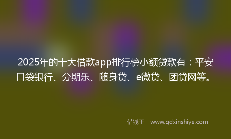 2025年的十大借款app排行榜小额贷款有：平安口袋银行、分期乐、随身贷、e微贷、团贷网等。