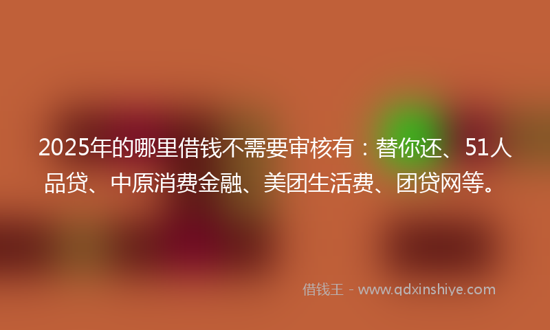 2025年的哪里借钱不需要审核有：替你还、51人品贷、中原消费金融、美团生活费、团贷网等。