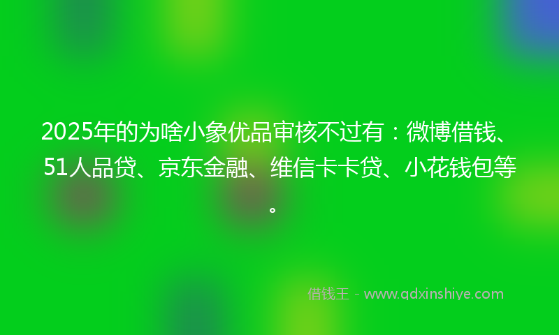 2025年的为啥小象优品审核不过有：微博借钱、51人品贷、京东金融、维信卡卡贷、小花钱包等。