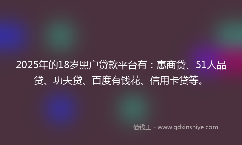 2025年的18岁黑户贷款平台有：惠商贷、51人品贷、功夫贷、百度有钱花、信用卡贷等。