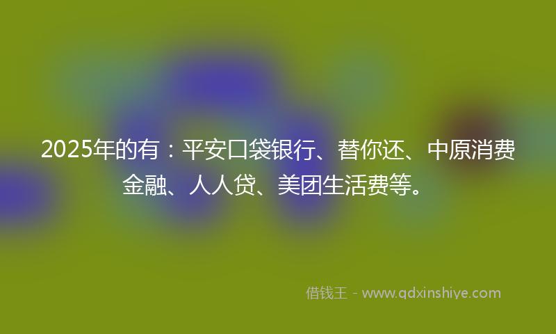 2025年的有：平安口袋银行、替你还、中原消费金融、人人贷、美团生活费等。