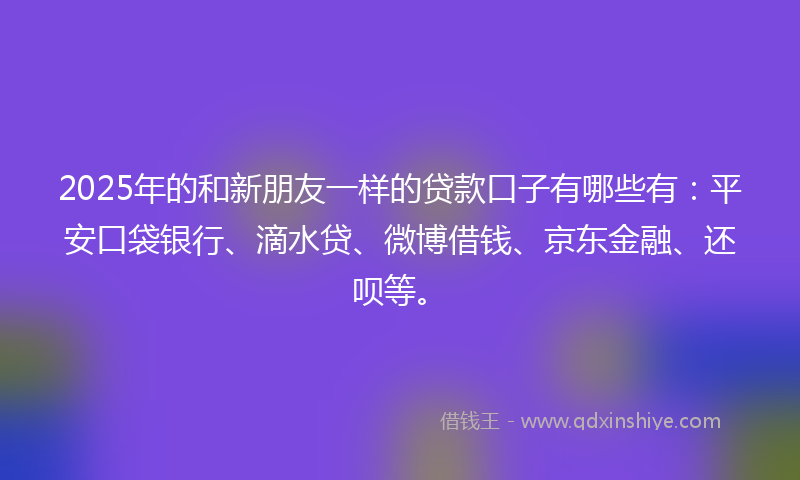 2025年的和新朋友一样的贷款口子有哪些有：平安口袋银行、滴水贷、微博借钱、京东金融、还呗等。
