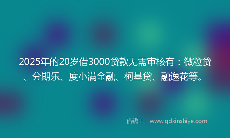 2025年的20岁借3000贷款无需审核有：微粒贷、分期乐、度小满金融、柯基贷、融逸花等。