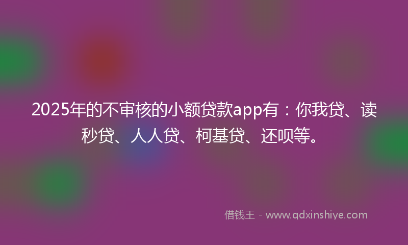 2025年的不审核的小额贷款app有：你我贷、读秒贷、人人贷、柯基贷、还呗等。