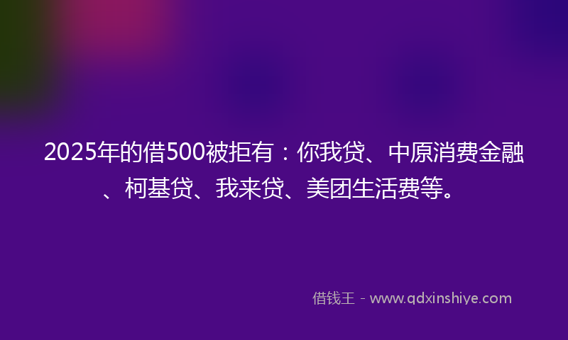 2025年的借500被拒有：你我贷、中原消费金融、柯基贷、我来贷、美团生活费等。