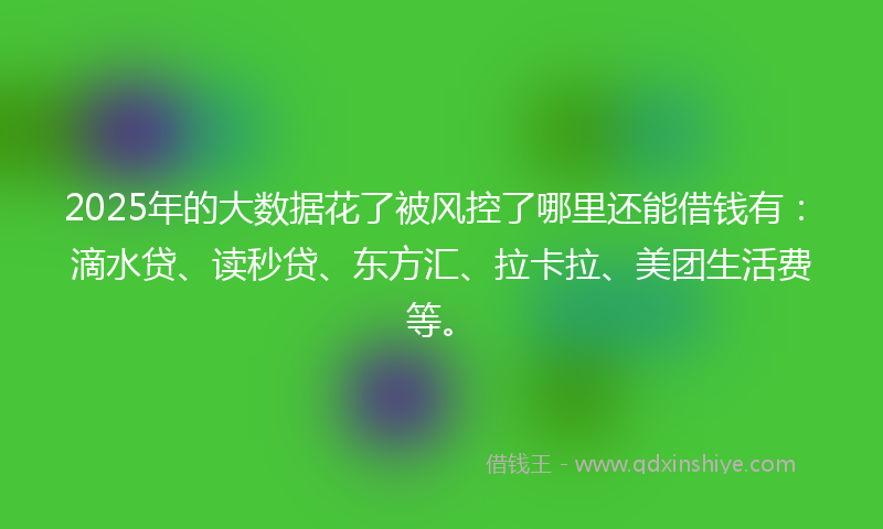 2025年的大数据花了被风控了哪里还能借钱有：滴水贷、读秒贷、东方汇、拉卡拉、美团生活费等。