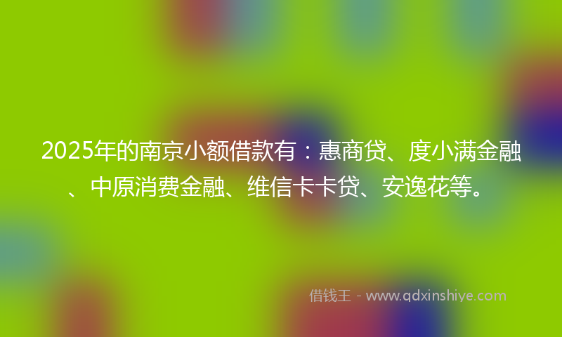 2025年的南京小额借款有：惠商贷、度小满金融、中原消费金融、维信卡卡贷、安逸花等。
