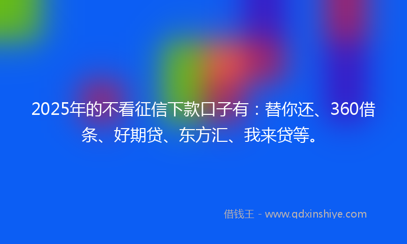 2025年的不看征信下款口子有：替你还、360借条、好期贷、东方汇、我来贷等。