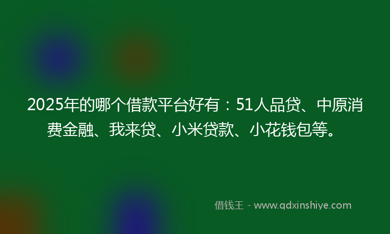2025年的哪个借款平台好有：51人品贷、中原消费金融、我来贷、小米贷款、小花钱包等。
